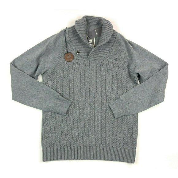 G Star Raw Geored Shawl Neck Cardigan Sweater Premium Mens 3XL Cable Knit Gray